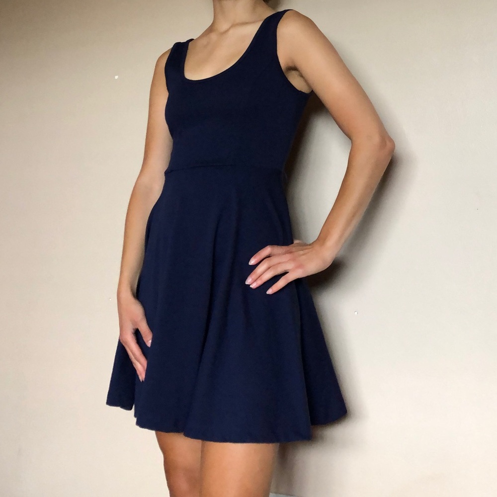 🌞(2/$15) Charlotte Russe Navy Blue Skater Dress S